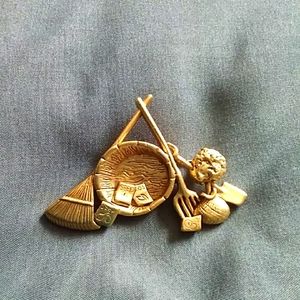 Vintage signed Danecraft Garden Seed Planting Brooch Pin Gardening